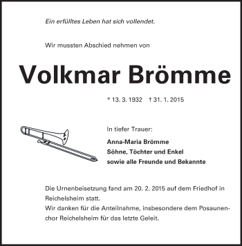 Traueranzeige von Volkmar Brömme von Starkenburger Echo