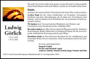Traueranzeige von Ludwig Görlich von Rüsselsheimer Echo, Groß-Gerauer-Echo, Ried Echo