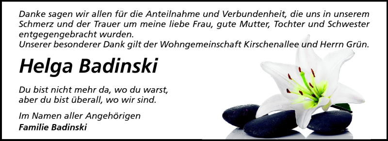  Traueranzeige für Helga Badinski vom 18.09.2010 aus Darmstädter Echo, Odenwälder Echo, Rüsselsheimer Echo, Groß-Gerauer-Echo, Ried Echo