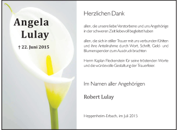 Traueranzeige von Angela Lulay von Starkenburger Echo