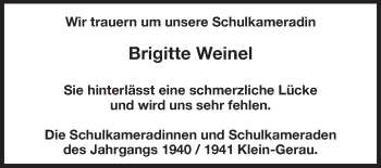 Traueranzeige von Brigitte Weinel von Rüsselsheimer Echo, Groß-Gerauer-Echo, Ried Echo