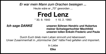 Traueranzeige von Fred Lenz von Odenwälder Echo