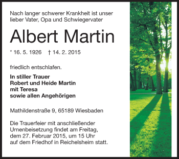 Traueranzeige von Albert Martin von Odenwälder Echo