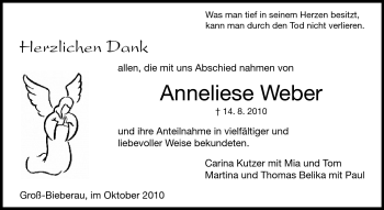 Traueranzeige von Anneliese Weber von Echo-Zeitungen (Gesamtausgabe)
