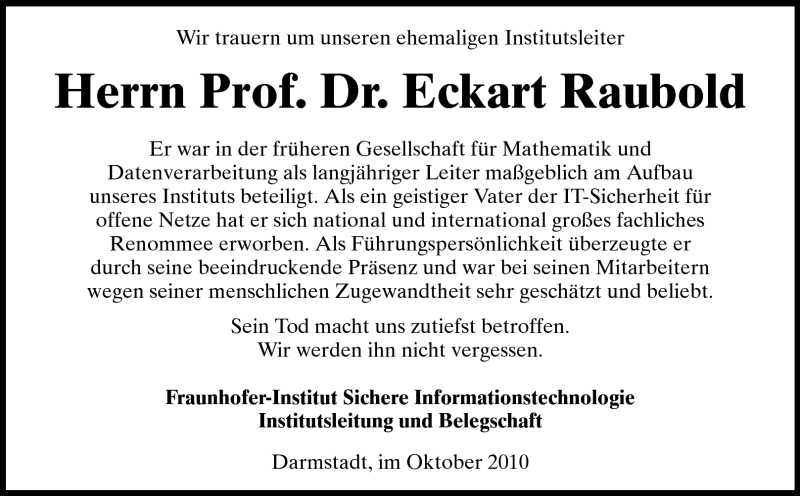  Traueranzeige für Eckart Raubold vom 23.10.2010 aus Echo-Zeitungen (Gesamtausgabe)