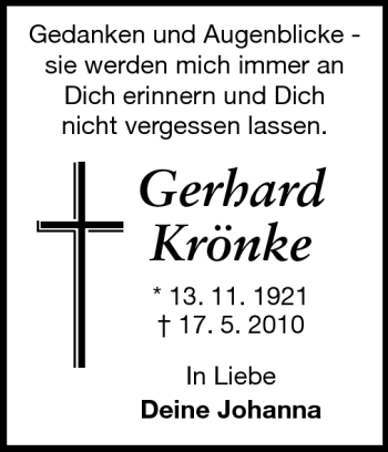 Traueranzeige von Gerhard Krönke von Darmstädter Echo, Odenwälder Echo, Rüsselsheimer Echo, Groß-Gerauer-Echo, Ried Echo