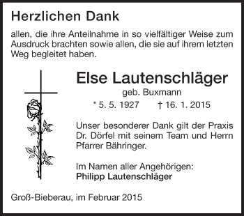 Traueranzeige von Else Lautenschläger von Echo-Zeitungen (Gesamtausgabe)