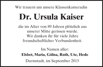 Traueranzeige von Ursula Kaiser von trauer.echo-online.de