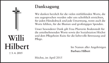 Traueranzeige von Willi Hilbert von Odenwälder Echo