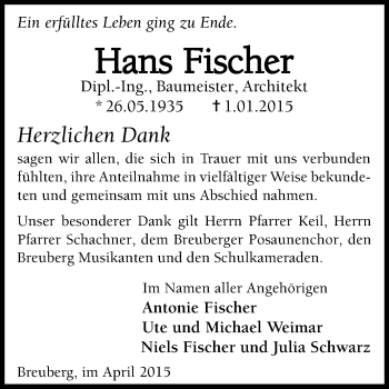 Traueranzeige von Hans Fischer von Echo-Zeitungen (Gesamtausgabe)