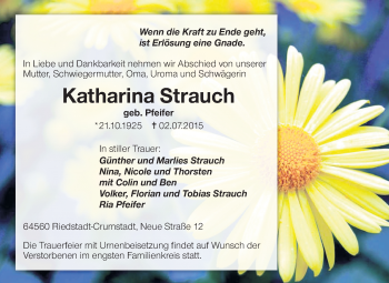 Traueranzeige von Katharina Strauch von Echo-Zeitungen (Gesamtausgabe)