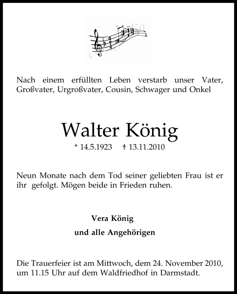  Traueranzeige für Walter König vom 20.11.2010 aus Echo-Zeitungen (Gesamtausgabe)
