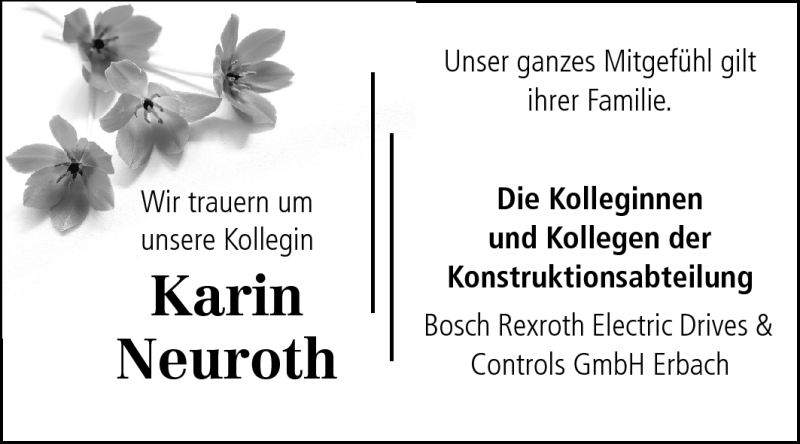  Traueranzeige für Karin Neuroth vom 20.11.2010 aus Echo-Zeitungen (Gesamtausgabe)