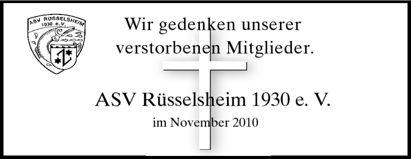  Traueranzeige für ASV Rüsselsheim vom 20.11.2010 aus Rüsselsheimer Echo, Groß-Gerauer-Echo, Ried Echo