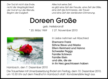 Traueranzeige von Doreen Große von Starkenburger Echo