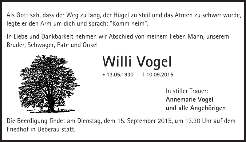  Traueranzeige für Willi Vogel vom 12.09.2015 aus trauer.echo-online.de