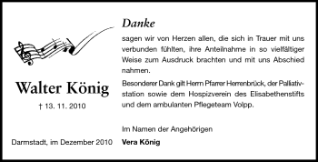 Traueranzeige von Walter König von Darmstädter Echo, Odenwälder Echo, Rüsselsheimer Echo, Groß-Gerauer-Echo, Ried Echo