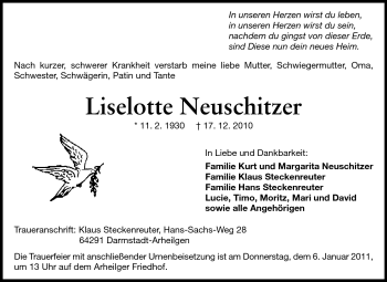 Traueranzeige von Liselotte Neuschitzer von Echo-Zeitungen (Gesamtausgabe)