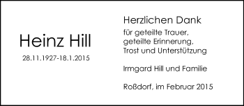 Traueranzeige von Heinz Hill von Echo-Zeitungen (Gesamtausgabe)