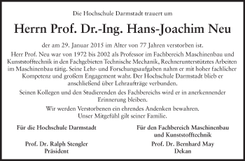 Traueranzeige von Hans-Joachim Neu von Echo-Zeitungen (Gesamtausgabe)