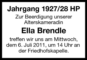 Traueranzeige von Ella Brendle von Starkenburger Echo