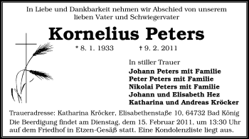Traueranzeige von Kornelius Peters von Odenwälder Echo