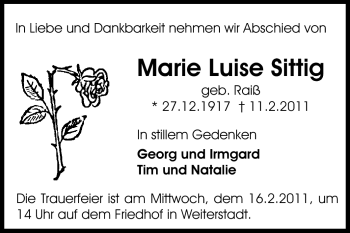 Traueranzeige von Marie Luise Sittig von Echo-Zeitungen (Gesamtausgabe)