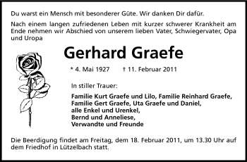 Traueranzeige von Gerhard Graefe von Echo-Zeitungen (Gesamtausgabe)