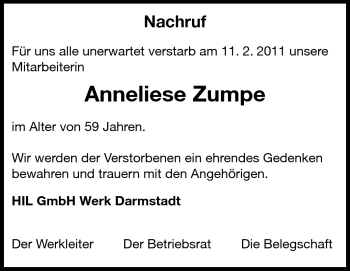 Traueranzeige von Anneliese Zumpe von Echo-Zeitungen (Gesamtausgabe)