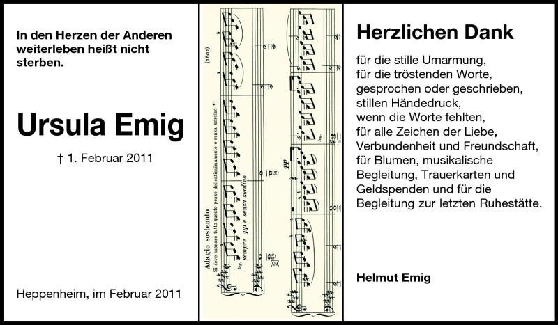  Traueranzeige für Ursula Emig  vom 26.02.2011 aus Starkenburger Echo