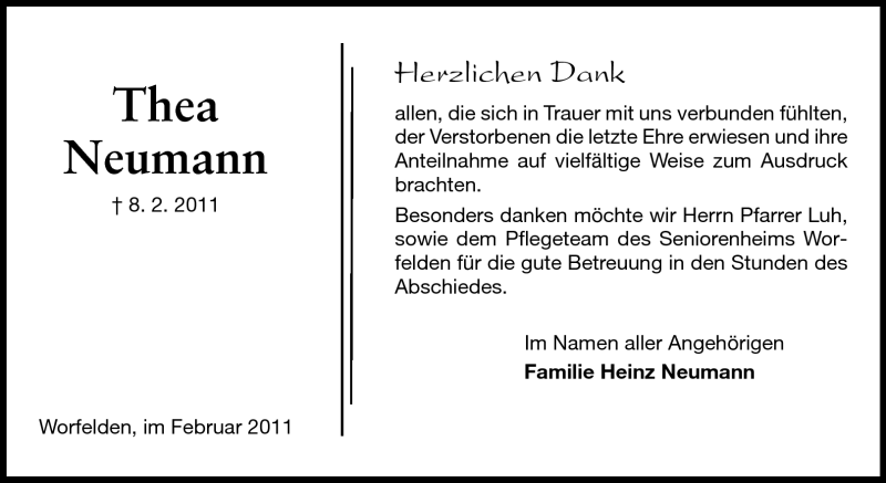  Traueranzeige für Thea Neumann vom 23.02.2011 aus Rüsselsheimer Echo, Groß-Gerauer-Echo, Ried Echo