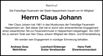Traueranzeige von Claus Johann von Starkenburger Echo