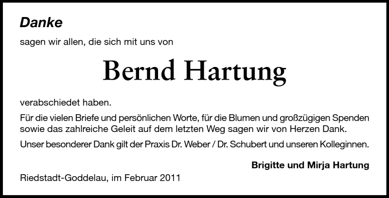  Traueranzeige für Bernd Hartung vom 26.02.2011 aus Darmstädter Echo, Odenwälder Echo, Rüsselsheimer Echo, Groß-Gerauer-Echo, Ried Echo
