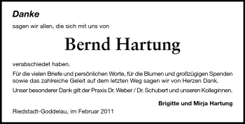 Traueranzeige von Bernd Hartung von Darmstädter Echo, Odenwälder Echo, Rüsselsheimer Echo, Groß-Gerauer-Echo, Ried Echo