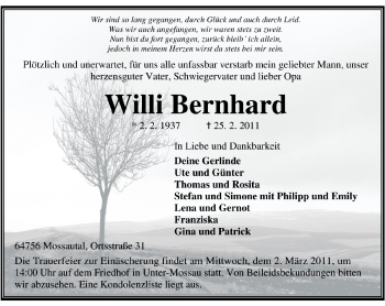 Traueranzeige von Willi Bernhard von Odenwälder Echo