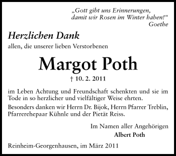 Traueranzeige von Margot Poth von Echo-Zeitungen (Gesamtausgabe)