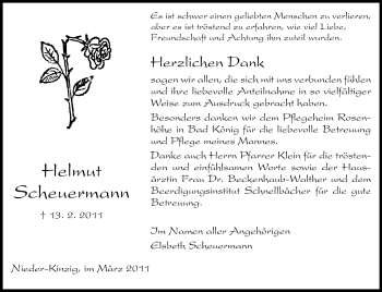 Traueranzeige von Helmut Scheuermann von Odenwälder Echo