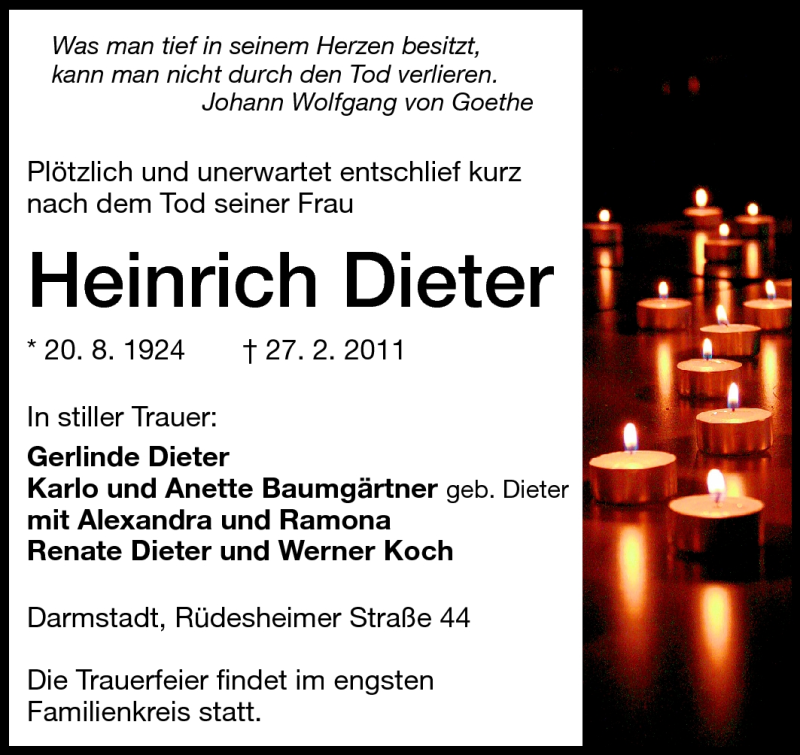  Traueranzeige für Heinrich Dieter vom 01.03.2011 aus Darmstädter Echo, Odenwälder Echo, Rüsselsheimer Echo, Groß-Gerauer-Echo, Ried Echo