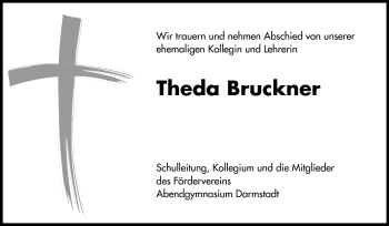Traueranzeige von Theda Bruckner von Echo-Zeitungen (Gesamtausgabe)
