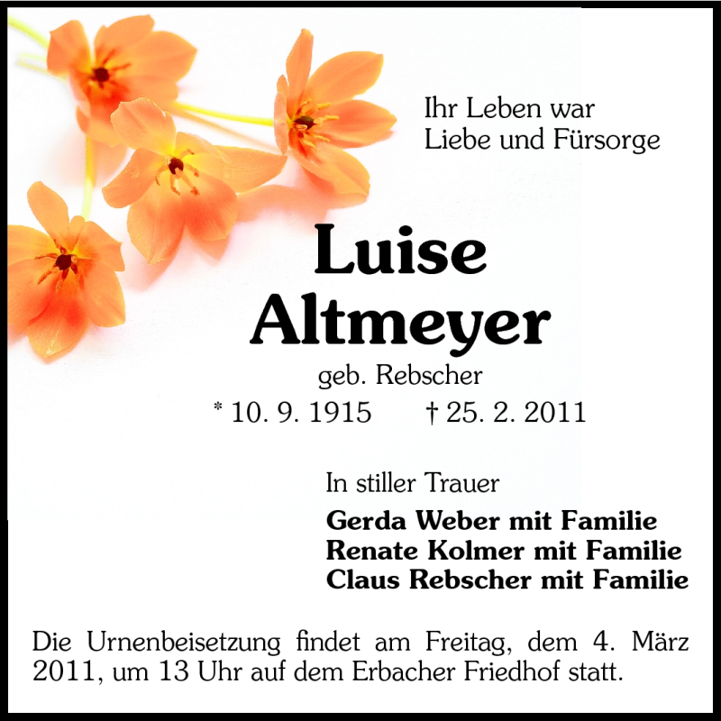  Traueranzeige für Renate Kolmer vom 02.03.2011 aus Odenwälder Echo