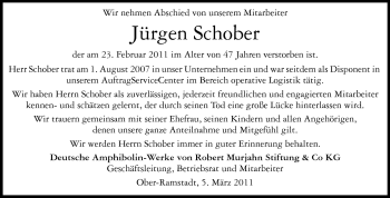 Traueranzeige von Jürgen Schober von Darmstädter Echo, Odenwälder Echo, Rüsselsheimer Echo, Groß-Gerauer-Echo, Ried Echo