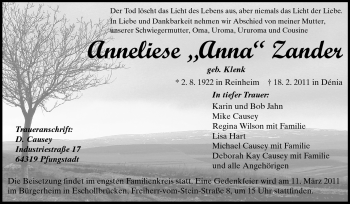 Traueranzeige von Anneliese 