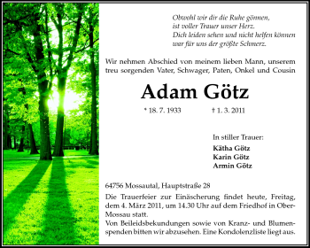 Traueranzeige von Adam Götz von Odenwälder Echo