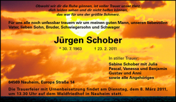 Traueranzeige von Jürgen Schober von Rüsselsheimer Echo, Groß-Gerauer-Echo, Ried Echo