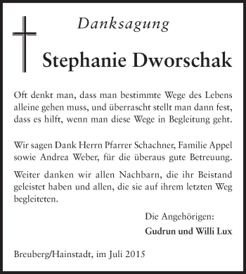 Traueranzeige von Stephanie Dworschak von Odenwälder Echo