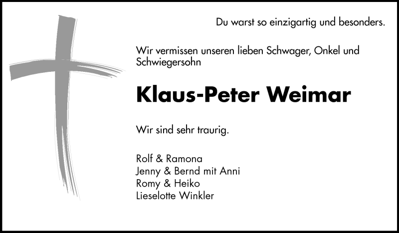  Traueranzeige für Klaus-Peter Weimar vom 09.03.2011 aus Odenwälder Echo