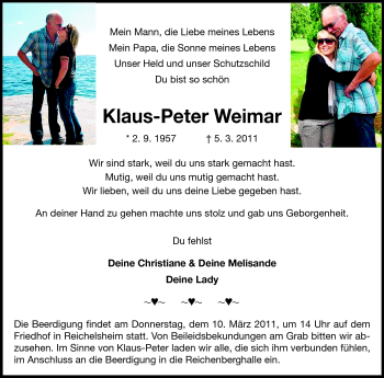 Traueranzeige von Klaus-Peter Weimar von Odenwälder Echo