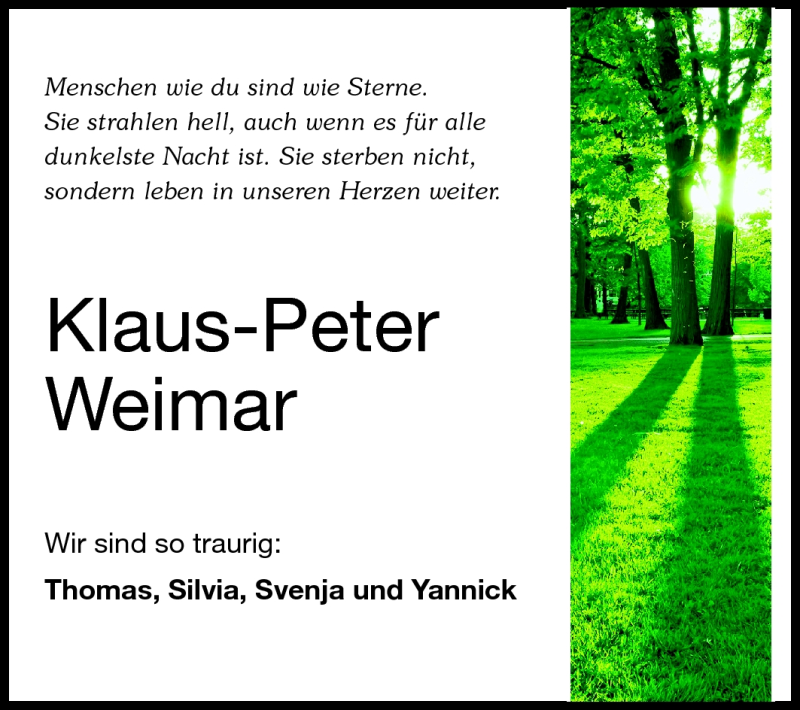  Traueranzeige für Klaus-Peter Weimar vom 09.03.2011 aus Odenwälder Echo