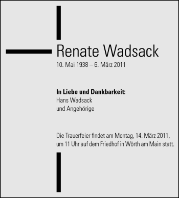 Traueranzeige von Renate Wadsack von Odenwälder Echo