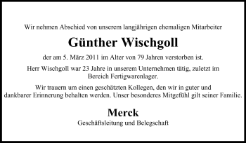 Traueranzeige von Günther Wischgoll von Echo-Zeitungen (Gesamtausgabe)